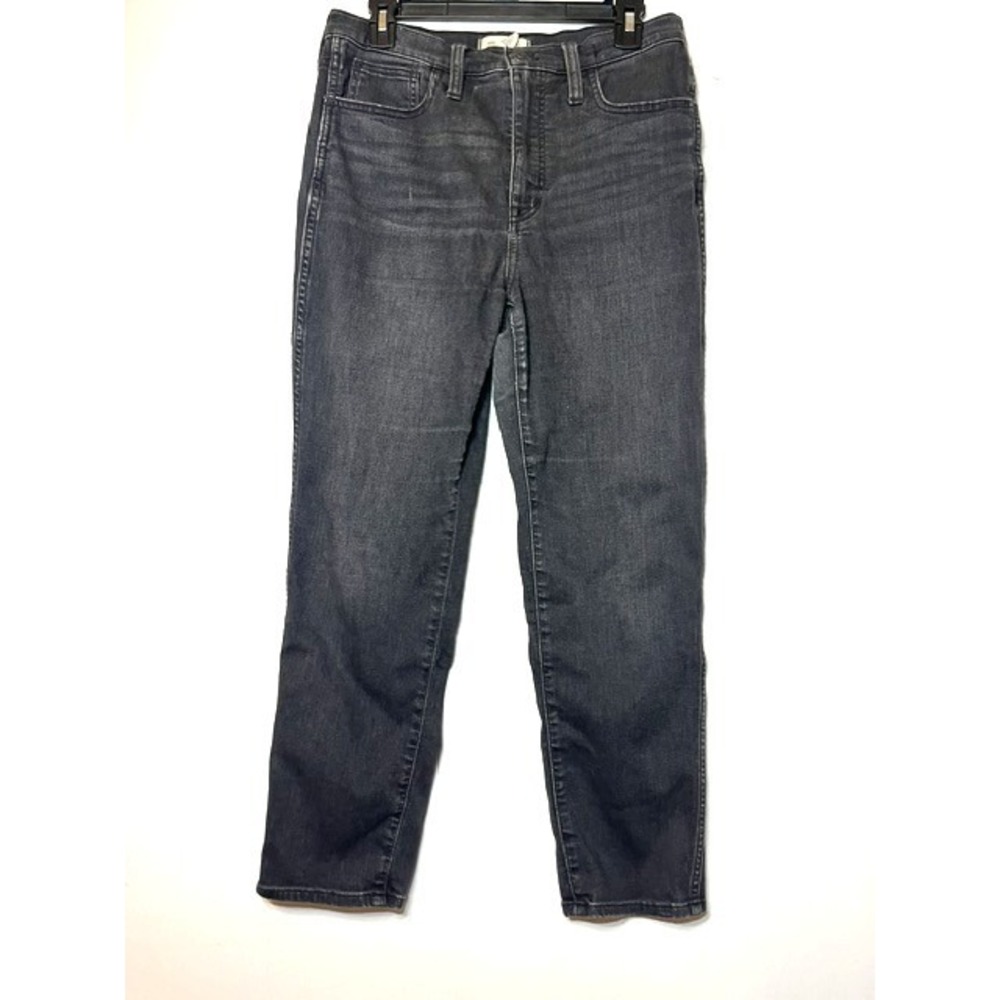 Madewell High-Rise Slim Straight Jeans Distressed Black Denim Size 29